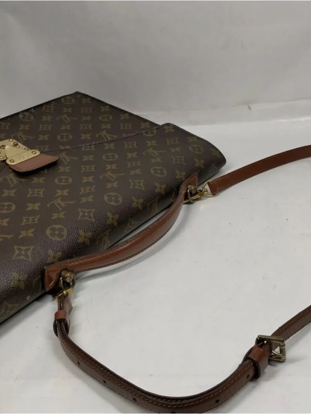 Louis Vuitton Monogram Canvas Briefcase in Brown and Tan with Gold Hardware